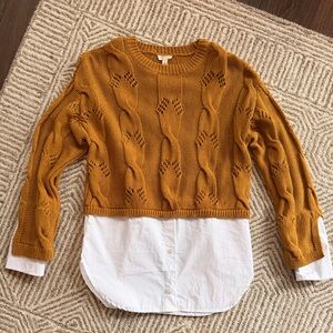 Pilcro Mustard Cable Knit Sweater with White Layer
